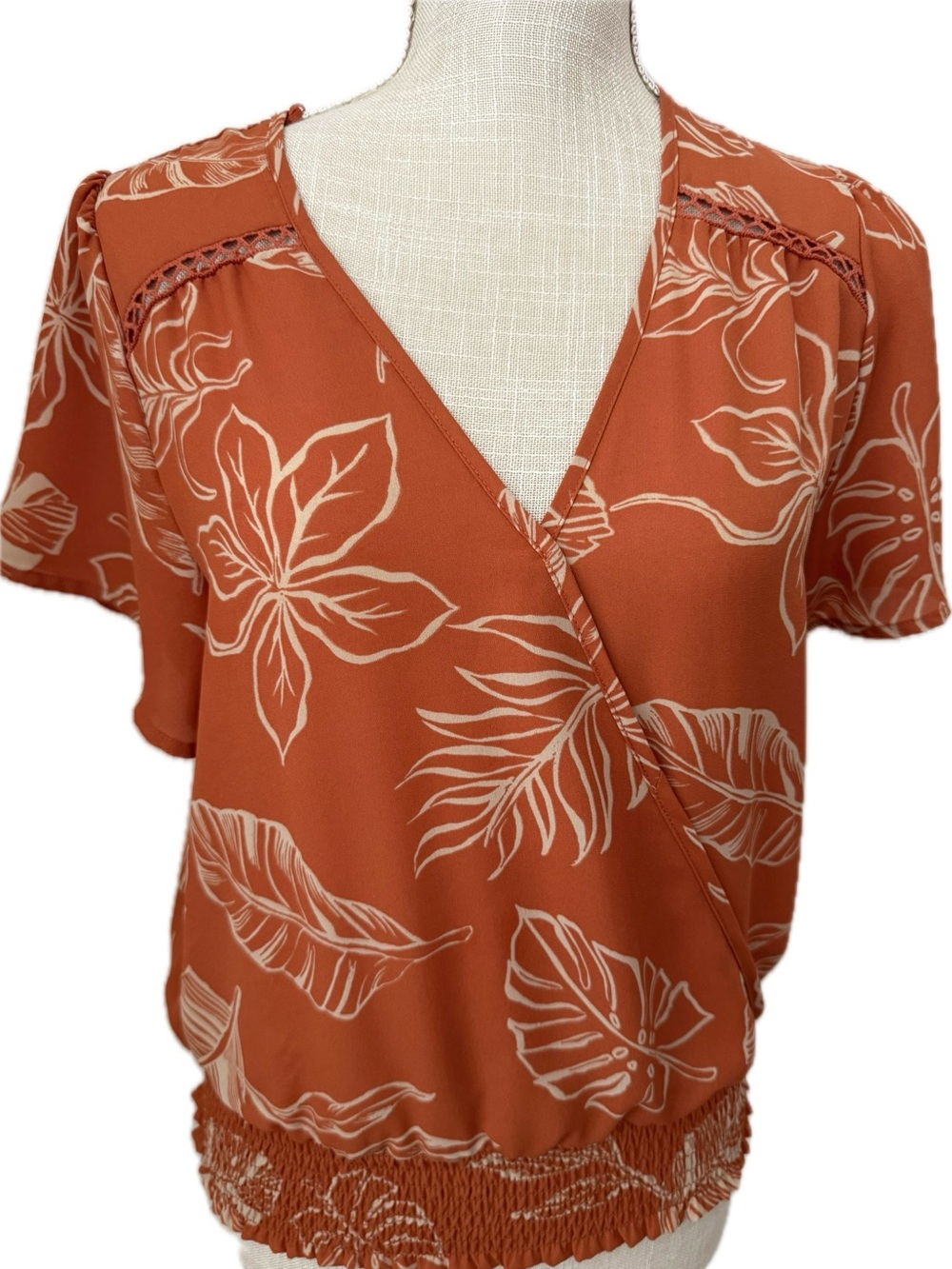 Sienna Sky Rust Botanical Wrap-Style Blouse